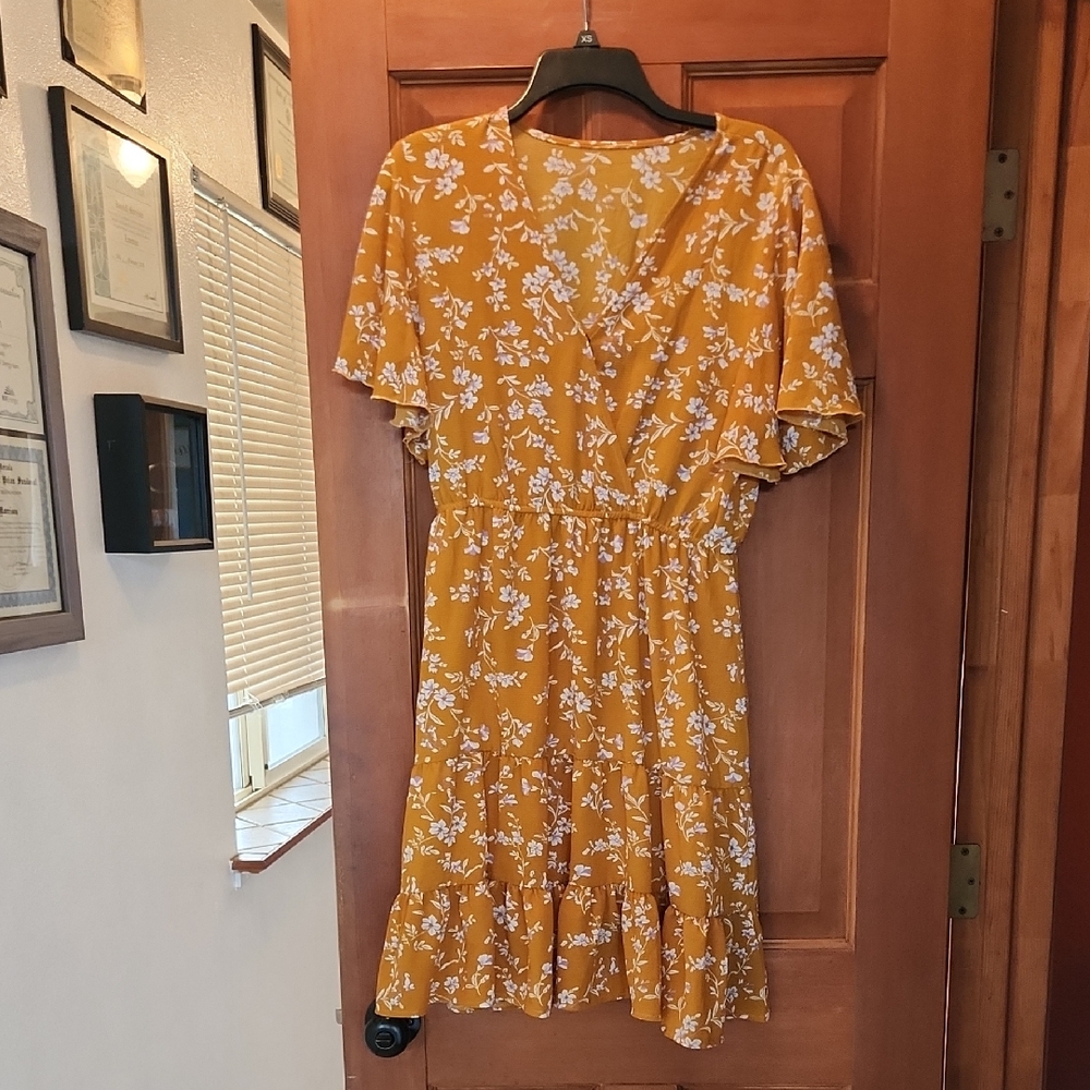 SHEIN Yellow Floral Midi Dress